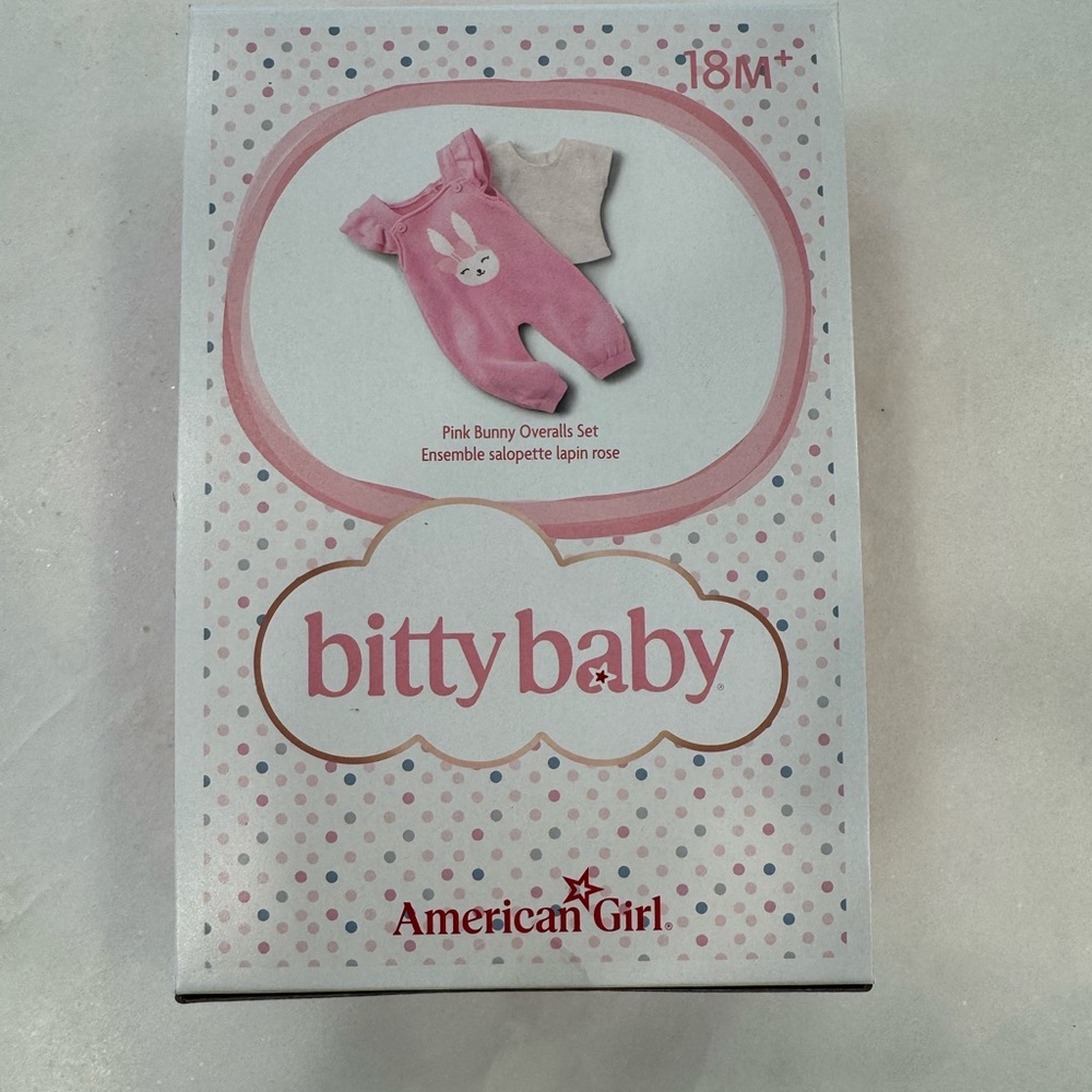 American Girl Bitty Baby Pink Bunny Overalls Set (New in box)